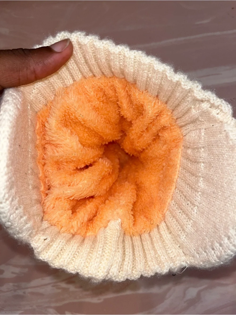 Cream Knit Winter Hat with Brown Star Ear Patches